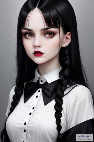 Wednesday Addams, black hair, straight hair, with bangs on the... - imake.porn on pornintellect.com