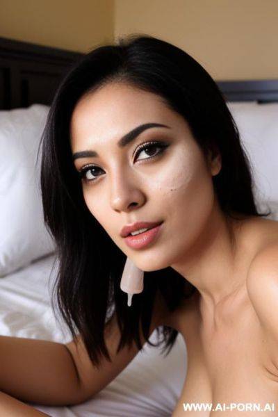 Woman on bed with cum on face - ai-porn.ai on pornintellect.com