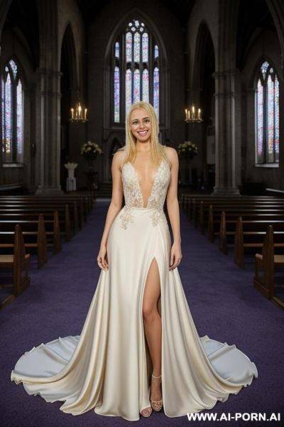 Blonde woman, purple prom dress, outside, flowers, far away shot, ultra real, night time, - ai-porn.ai on pornintellect.com