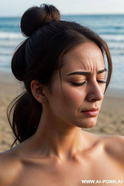 Beautiful milf, bun hair, closed eyes, closed mouth, long eyelashes, front view - ai-porn.ai on pornintellect.com