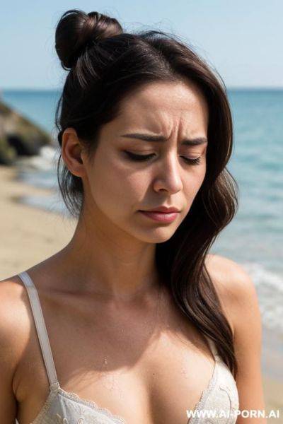Beautiful milf, bun hair, closed eyes, closed mouth, long eyelashes - ai-porn.ai on pornintellect.com