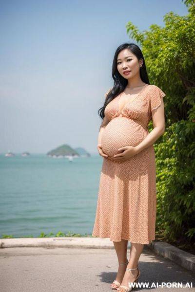 Vietnamese woman, wearing a sundress, (detailed face), pregnant, posing outside - ai-porn.ai - Vietnam on pornintellect.com