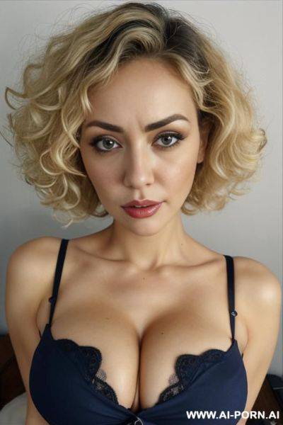 Busty woman masturbating, perky nipples, blonde, orgasm, eyes contact - ai-porn.ai on pornintellect.com