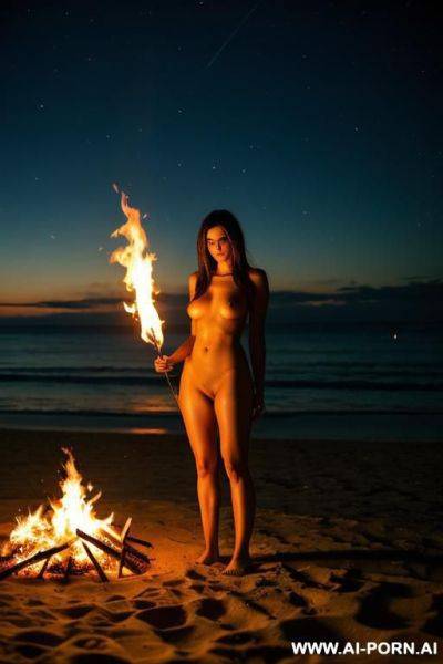 Totally naked, beach, bonfire, night - ai-porn.ai on pornintellect.com