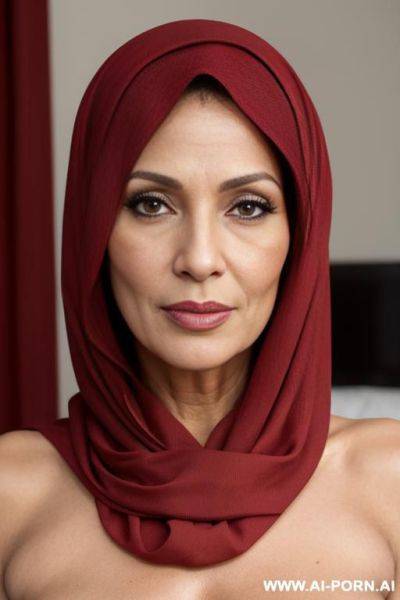 1 milf, 0 years old, realistic, beautiful face, hd, k, detail, high detail, k, full body, beautiful face, full body, red hijab, nude, naked, spread clothes. - ai-porn.ai on pornintellect.com