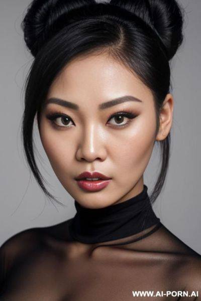 Beautiful heavy makeup asian lady, bun hair, headshot,, front view - ai-porn.ai on pornintellect.com