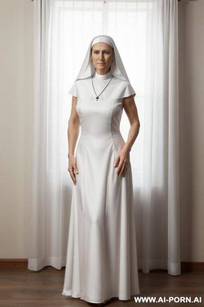 1 milf, 0 years old, realistic, beautiful face, hd, k, detail, high detail, k, full body, beautiful face, full body, ,breast curtains, revealing nun outfit, armlet. - ai-porn.ai on pornintellect.com