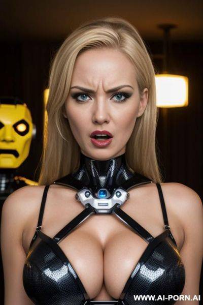 Damaged sexy blonde robot, robotic head, huge tits - ai-porn.ai on pornintellect.com