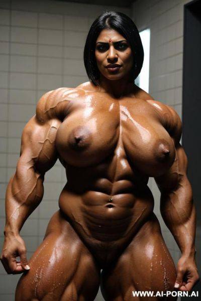 Huge muscular indian desi giantess with massive muscles ripped and d with each muscle stirations popping out the massive body and a colossal tall figure with mighty veins all over the body - ai-porn.ai - India on pornintellect.com