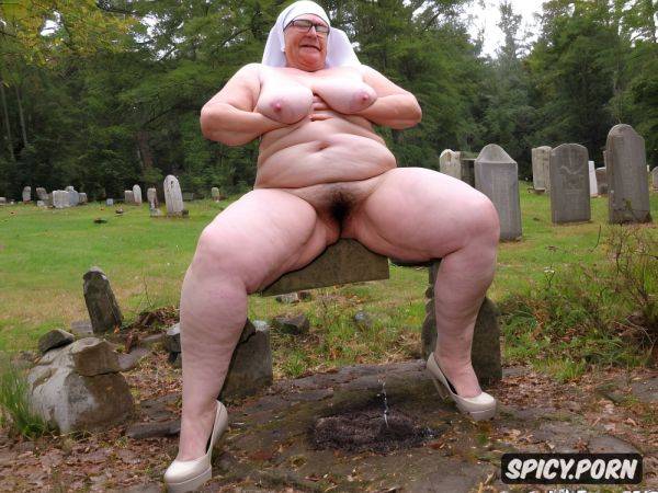 Traditional catholic nun, an ultra realistic, grave with headstone in a cemetery - spicy.porn on pornintellect.com