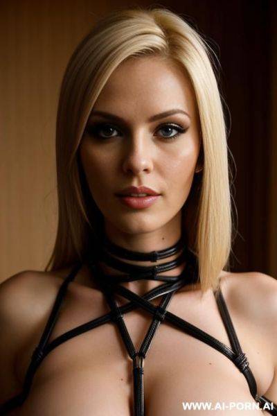 Blonde sexy woman mid 20s huge turleneck in bondage - ai-porn.ai on pornintellect.com