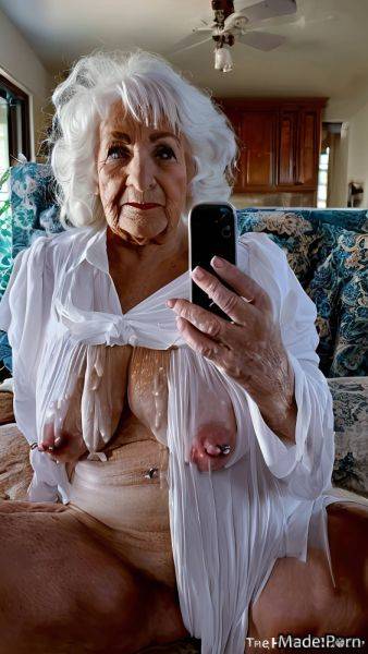 Selfie indoors dildo woman made white hair long hair AI porn - made.porn on pornintellect.com