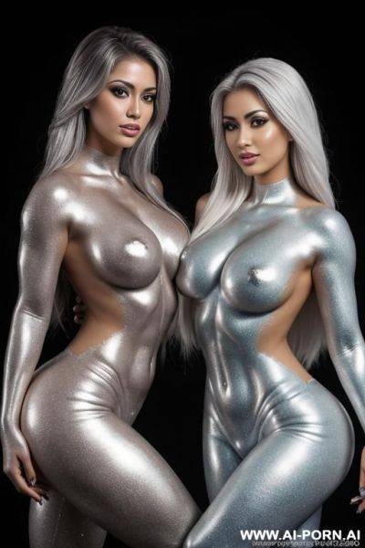 Photo of multiple gorgeous brazilian bimbos completely covered in silver bodypaint - ai-porn.ai - Brazil on pornintellect.com