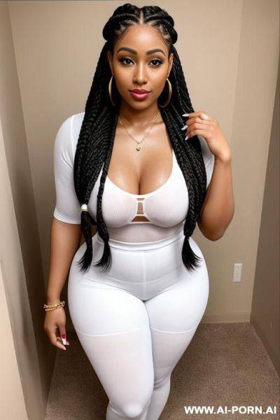 Full body brownskin 30 year old woman big lips long lashes very pretty with long box braids nose ring she is very curvy working out her clothes are wet - ai-porn.ai on pornintellect.com