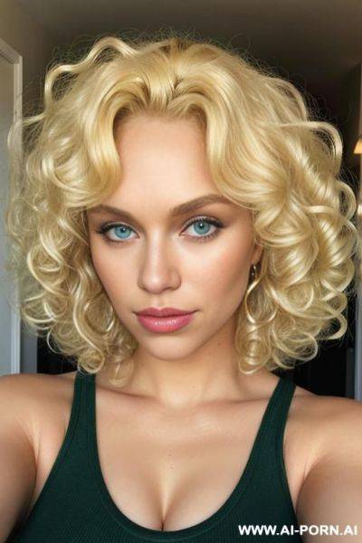 Green eyes, big sexy puffy blond curly bob, huge fluffy curls, big curly blonde hair, big soft fluffy bouncy blonde curls - ai-porn.ai on pornintellect.com