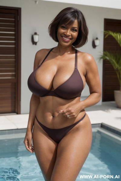 (stepmom) non-nude, single-piece swimsuit, ((huge giant massive tits)) (seductive), (erotic pose), - ai-porn.ai on pornintellect.com