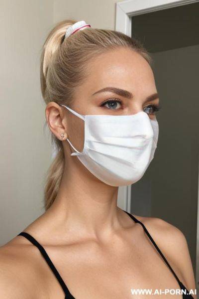 Blond ponytail 20 year old woman surgical tape around her face - ai-porn.ai on pornintellect.com