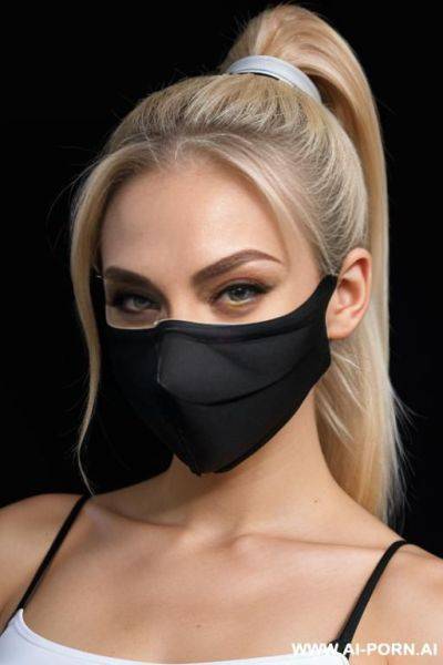 Blond ponytail 20 year old woman with black ninja mask that’s way too tight - ai-porn.ai on pornintellect.com