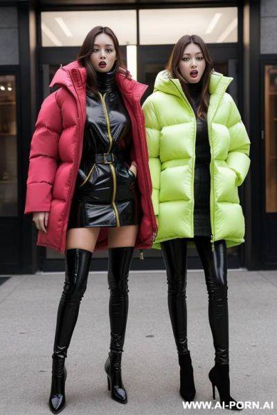 Two women masturbating wearing gigantic oversized puffer jackets, open legs - ai-porn.ai on pornintellect.com