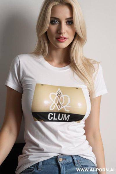 20 year old blond wearing t shirt with i swallow cum printed on it. - ai-porn.ai on pornintellect.com