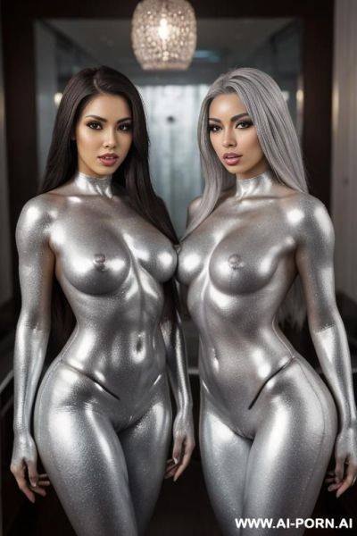 Photo of multiple gorgeous brazilian bimbos completely covered in silver bodypaint - ai-porn.ai - Brazil on pornintellect.com