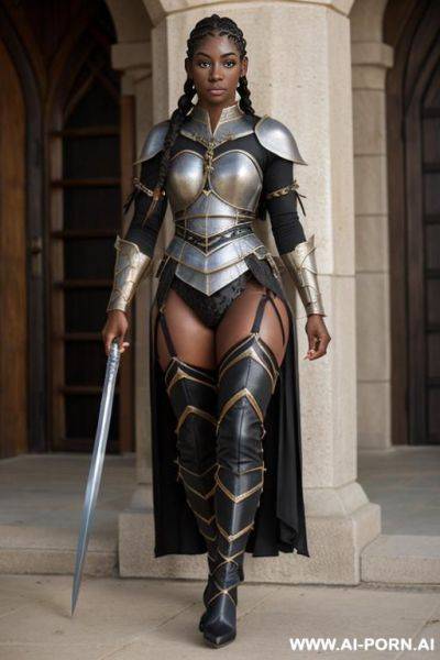 Elvish knight stockings heels ebony gold armor - ai-porn.ai on pornintellect.com