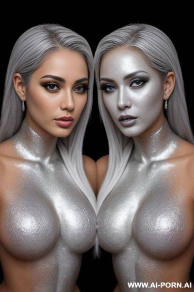 Photo of multiple gorgeous brazilian bimbos completely covered in silver bodypaint - ai-porn.ai - Brazil on pornintellect.com