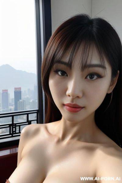 马尾中国女孩，裸体，穿着一字带高跟凉鞋，蹲者双腿张开 - ai-porn.ai on pornintellect.com