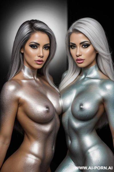 Photo of multiple gorgeous brazilian bimbos completely covered in silver bodypaint - ai-porn.ai - Brazil on pornintellect.com