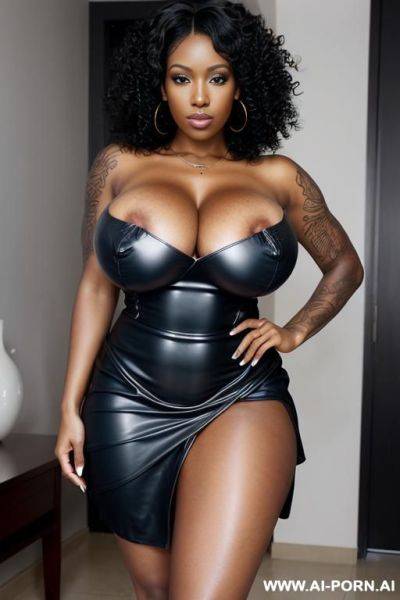 Black woman, massive saggy boobs, huge nipples, hourglas body, tattoos, ultra sexy, curly hair - ai-porn.ai on pornintellect.com