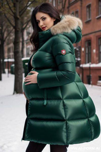 A pregnant hungarian woman 20 years old, big breasts, rounded, gigantic green puffer coat - ai-porn.ai - Hungary on pornintellect.com