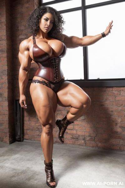 Huge muscle-bound woman, super-busty beauty, enormous breasts, gigantic boobs, enormous arms, thick biceps-muscles, huge arms, huge biceps, tremendously busty, wide xxl arms, sizeable shoulders, large - ai-porn.ai on pornintellect.com