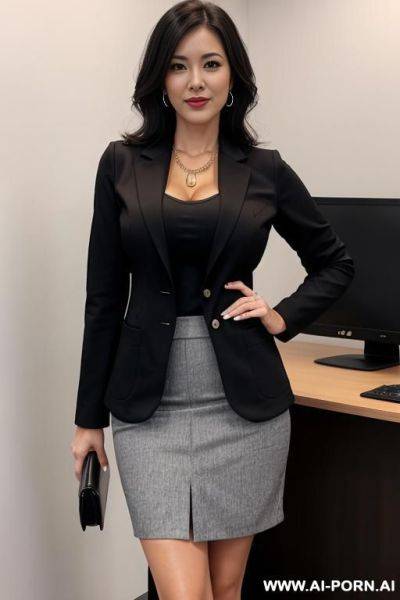 Milf, twill blazer, office shirt, skirt - ai-porn.ai on pornintellect.com