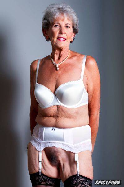 Fit granny year old in white retro underwear, white bullet bra blank background - spicy.porn on pornintellect.com