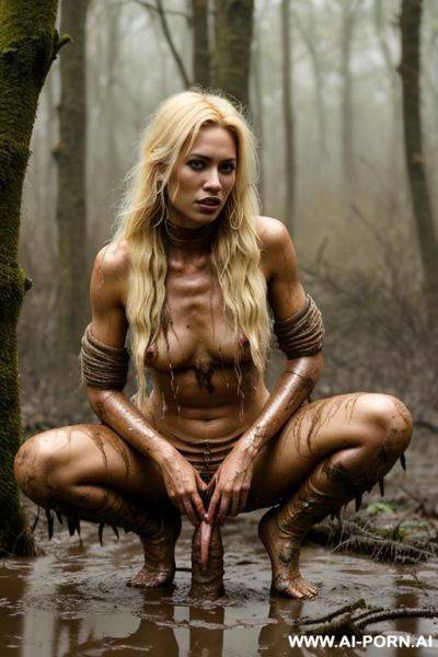 Tall super model cutie, long legs, super messy wild hair, tom hairstyle female super model, tribe, wild woman, messy tribe hair style, tribe cloth - ai-porn.ai on pornintellect.com