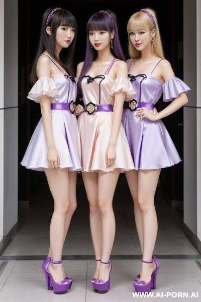 Purple thigbt dress, 2 woman, touching each other - ai-porn.ai on pornintellect.com