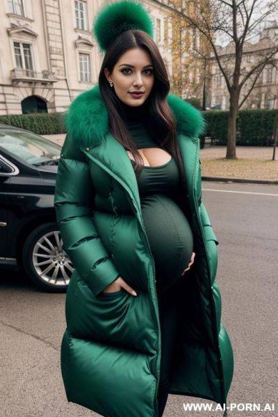 A pretty pregnant hungarian woman 20 years old, gigantic breasts, rounded, gigantic green puffer coat - ai-porn.ai - Hungary on pornintellect.com