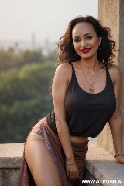 Hot milf, older woman, indian, indian dress, mature, open mouth, seductive smile, - ai-porn.ai - India on pornintellect.com