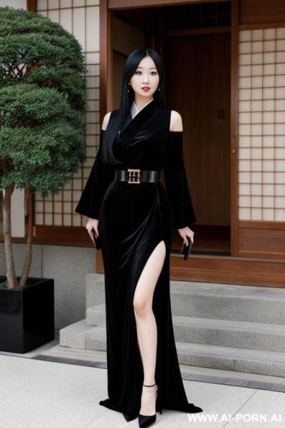 Woman full body, black japanese dress, long black hair - ai-porn.ai - Japan on pornintellect.com