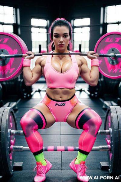 Powerlifter. lifting ws. gym. leotard. beautiful face. symmetrical features. - ai-porn.ai on pornintellect.com