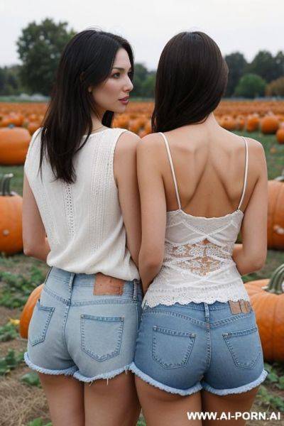 Suburban moms, denim shorts, in a pumpkin patch - ai-porn.ai on pornintellect.com