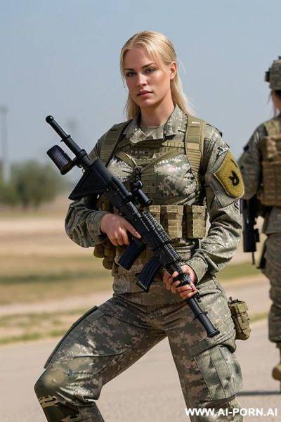 Short haircut partially naked military slut - ai-porn.ai on pornintellect.com