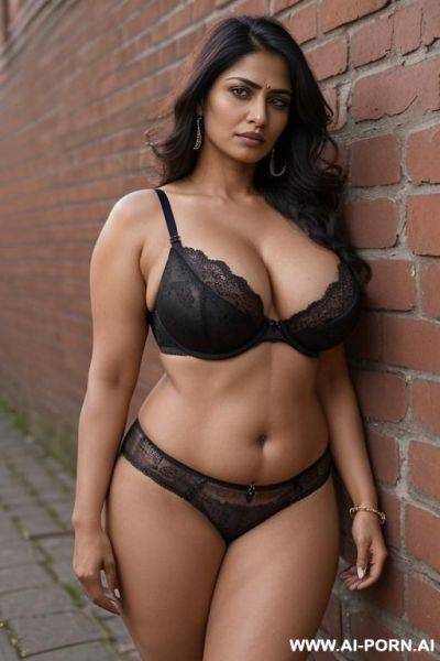 ((sexy, hot, attractive milf, indian)) ((realistic milf, mature woman, gothic woman)) ((sexy standing position, direct eye contact, indifferent look,)) (wide hips, massive thighs) (shows hairy pussy) - ai-porn.ai - India on pornintellect.com