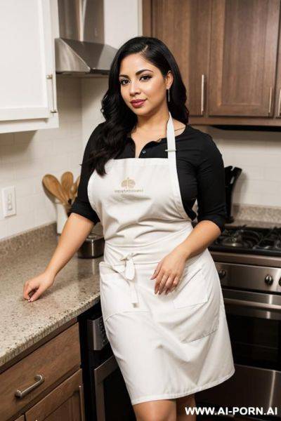 Thick latina in kitchen with only apron - ai-porn.ai on pornintellect.com