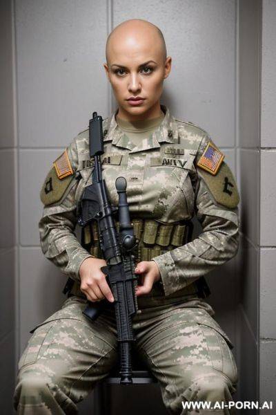 Short haircut partially naked military slut body in sweat jail bed - ai-porn.ai on pornintellect.com