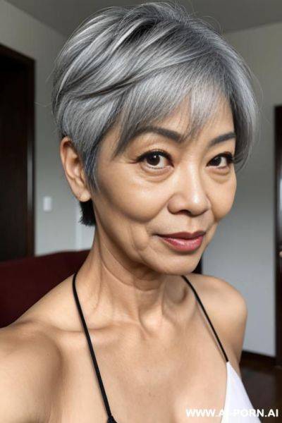 Woman, ((asian)), (old), short gray hair - ai-porn.ai on pornintellect.com