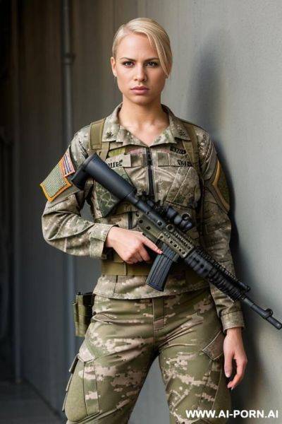 Short haircut partially naked military slut body in sweat, naked - ai-porn.ai on pornintellect.com