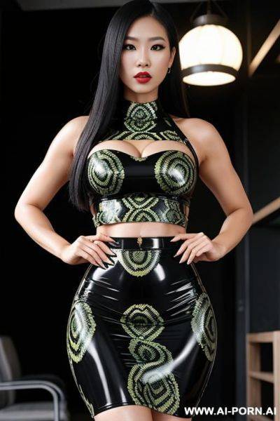 Latex (serpent skin print) croptop and skirt combo, asian - ai-porn.ai on pornintellect.com