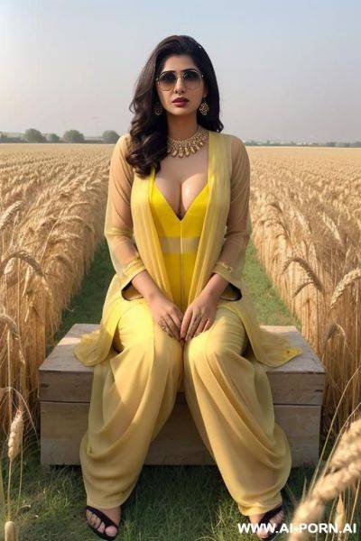 A pakistani woman in pakistani shal kameez showing her nude private parts openly sitting in wheat field sunglasses perfect body perfect pussy touching perfect front open legs yellow - ai-porn.ai - Pakistan on pornintellect.com