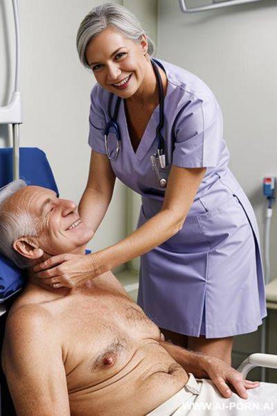 Hospital, topless, nurse skirt, caressing a grandfather - ai-porn.ai on pornintellect.com